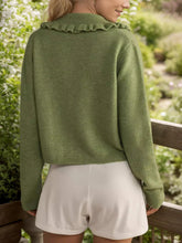 Load image into Gallery viewer, Frill Button Up Collared Neck Long Sleeve Cardigan