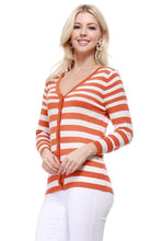 Load image into Gallery viewer, V Neck Striped Spandex Sweater Cardigan