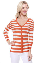 Load image into Gallery viewer, V Neck Striped Spandex Sweater Cardigan