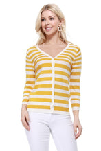 Load image into Gallery viewer, V Neck Striped Spandex Sweater Cardigan