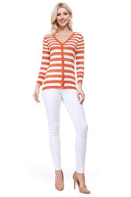 Load image into Gallery viewer, V Neck Striped Spandex Sweater Cardigan
