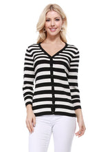 Load image into Gallery viewer, V Neck Striped Spandex Sweater Cardigan