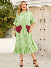 Load image into Gallery viewer, Frill Heart Striped Half Sleeve Dress