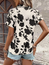 Load image into Gallery viewer, Flower Notched Short Sleeve Blouse