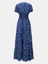 Load image into Gallery viewer, Full Size Smocked Printed V-Neck Short Sleeve Dress