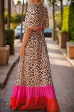 Load image into Gallery viewer, Leopard V-Neck Half Sleeve Maxi Dress