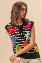 Load image into Gallery viewer, Flower Patch Striped Half Button Sweater Vest