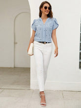 Load image into Gallery viewer, Heart Print Notched Petal Sleeve Blouse