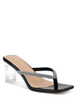 Load image into Gallery viewer, LITCHI CRYSTAL LINED THONG BLOCK HEELED SANDAL
