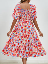 Load image into Gallery viewer, Smocked Floral Square Neck Short Sleeve Dress
