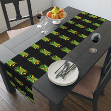Load image into Gallery viewer, Jamaica Flag Script Table Runner — Black Cotton-Poly Dining Accent