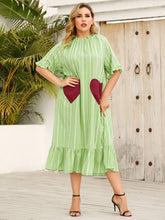 Load image into Gallery viewer, Frill Heart Striped Half Sleeve Dress