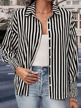 Load image into Gallery viewer, Striped Dropped Shoulder Smocked Wristband Shirt