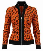 Load image into Gallery viewer, Leopard Zip-Up Knit Cardigan
