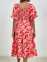 Load image into Gallery viewer, Smocked Floral Square Neck Short Sleeve Dress