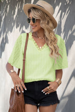 Load image into Gallery viewer, Swiss Dot Lace Trim Flutter Sleeve V-Neck Blouse