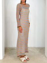 Load image into Gallery viewer, Devine Tied Round Neck Striped Sweater Dress