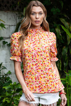 Load image into Gallery viewer, Floral Puff Sleve Keyhole Blouse
