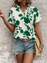 Load image into Gallery viewer, Flower Notched Short Sleeve Blouse