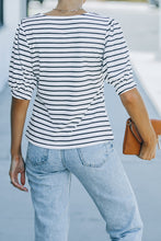 Load image into Gallery viewer, Striped Half Puff Sleeve Square Neck T-Shirt