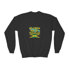 Load image into Gallery viewer, Youth Crewneck Sweatshirt - "Wi Likkle But Wi Tallawah" Jamaican Flag Kids Sweatshirt