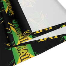 Load image into Gallery viewer, Jamaica Flag Script Table Runner — Black Cotton-Poly Dining Accent