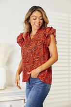 Load image into Gallery viewer, Floral Flutter Sleeve Notched Neck Blouse