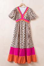 Load image into Gallery viewer, Leopard V-Neck Half Sleeve Maxi Dress
