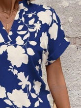 Load image into Gallery viewer, Flower Notched Short Sleeve Blouse