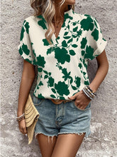 Load image into Gallery viewer, Flower Notched Short Sleeve Blouse