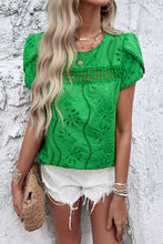 Load image into Gallery viewer, Eyelet Round Neck Petal Sleeve Blouse