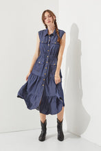 Load image into Gallery viewer, SLEEVELESS BUTTON-DOWN DENIM DRESS