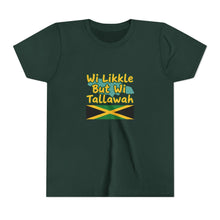 Load image into Gallery viewer, Youth Tee - "Wi Likkle But Wi Tallawah" Jamaican Flag Kids Shirt