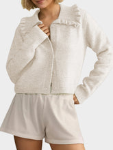 Load image into Gallery viewer, Frill Button Up Collared Neck Long Sleeve Cardigan