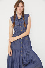 Load image into Gallery viewer, SLEEVELESS BUTTON-DOWN DENIM DRESS