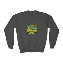 Load image into Gallery viewer, Youth Crewneck Sweatshirt - "Wi Likkle But Wi Tallawah" Jamaican Flag Kids Sweatshirt