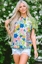 Load image into Gallery viewer, Floral Round Neck Puff Sleeve Blouse