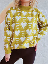 Load image into Gallery viewer, Heart Contrast Long Sleeve Dropped Shoulder Sweater