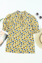 Load image into Gallery viewer, Floral Puff Sleve Keyhole Blouse
