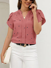 Load image into Gallery viewer, Heart Print Notched Petal Sleeve Blouse
