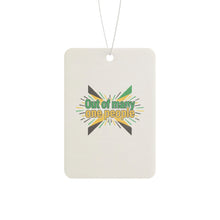 Load image into Gallery viewer, Car Air Freshener — 'Out of Many, One People' Jamaican Flag Scented Air Freshener