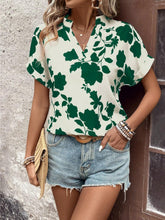 Load image into Gallery viewer, Flower Notched Short Sleeve Blouse