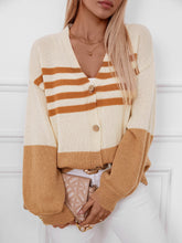 Load image into Gallery viewer, Color Block V-Neck Button Down Long Sleeve Cardigan