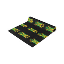 Load image into Gallery viewer, Jamaica Flag Script Table Runner — Black Cotton-Poly Dining Accent