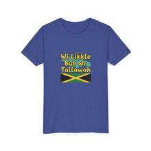Load image into Gallery viewer, Youth Tee - "Wi Likkle But Wi Tallawah" Jamaican Flag Kids Shirt