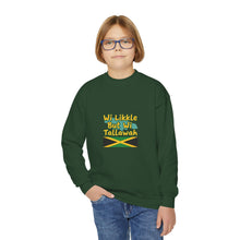 Load image into Gallery viewer, Youth Crewneck Sweatshirt - "Wi Likkle But Wi Tallawah" Jamaican Flag Kids Sweatshirt