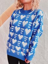 Load image into Gallery viewer, Heart Contrast Long Sleeve Dropped Shoulder Sweater