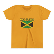 Load image into Gallery viewer, Youth Tee - "Wah Gwaan" Jamaican Flag Kids Shirt