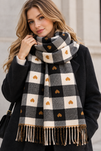 Load image into Gallery viewer, Heart Pattern Plaid Tassel Scarf