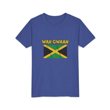 Load image into Gallery viewer, Youth Tee - "Wah Gwaan" Jamaican Flag Kids Shirt